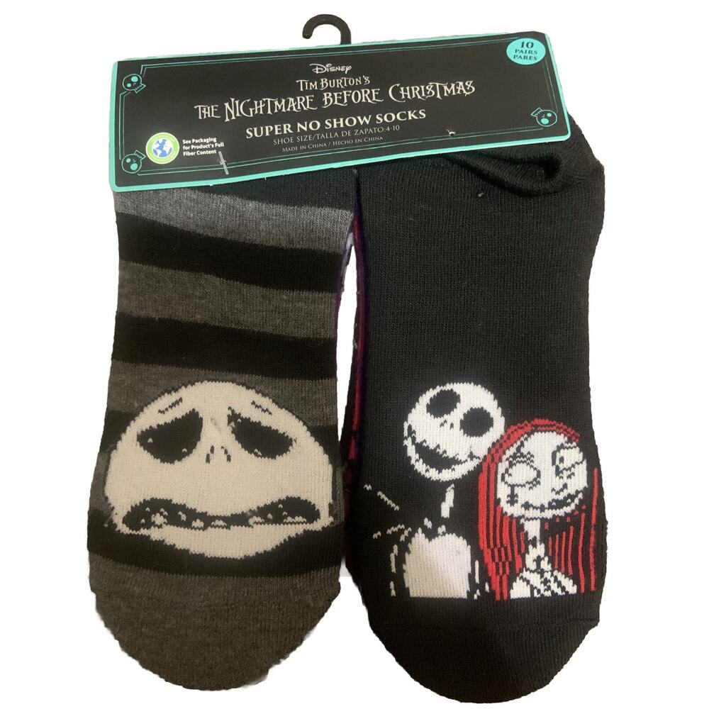Nightmare Before Christmas Womens Shoe Size 4-10 Super No Show Socks 10-Pack NEW